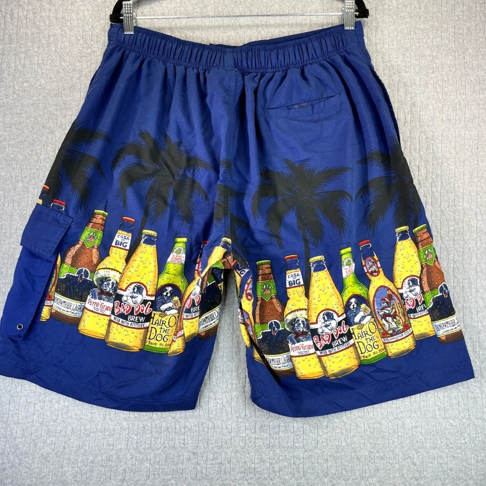 Big Dogs cargo‎ Beer Bottle board shorts Men L Swim Trunks Tropical Print party